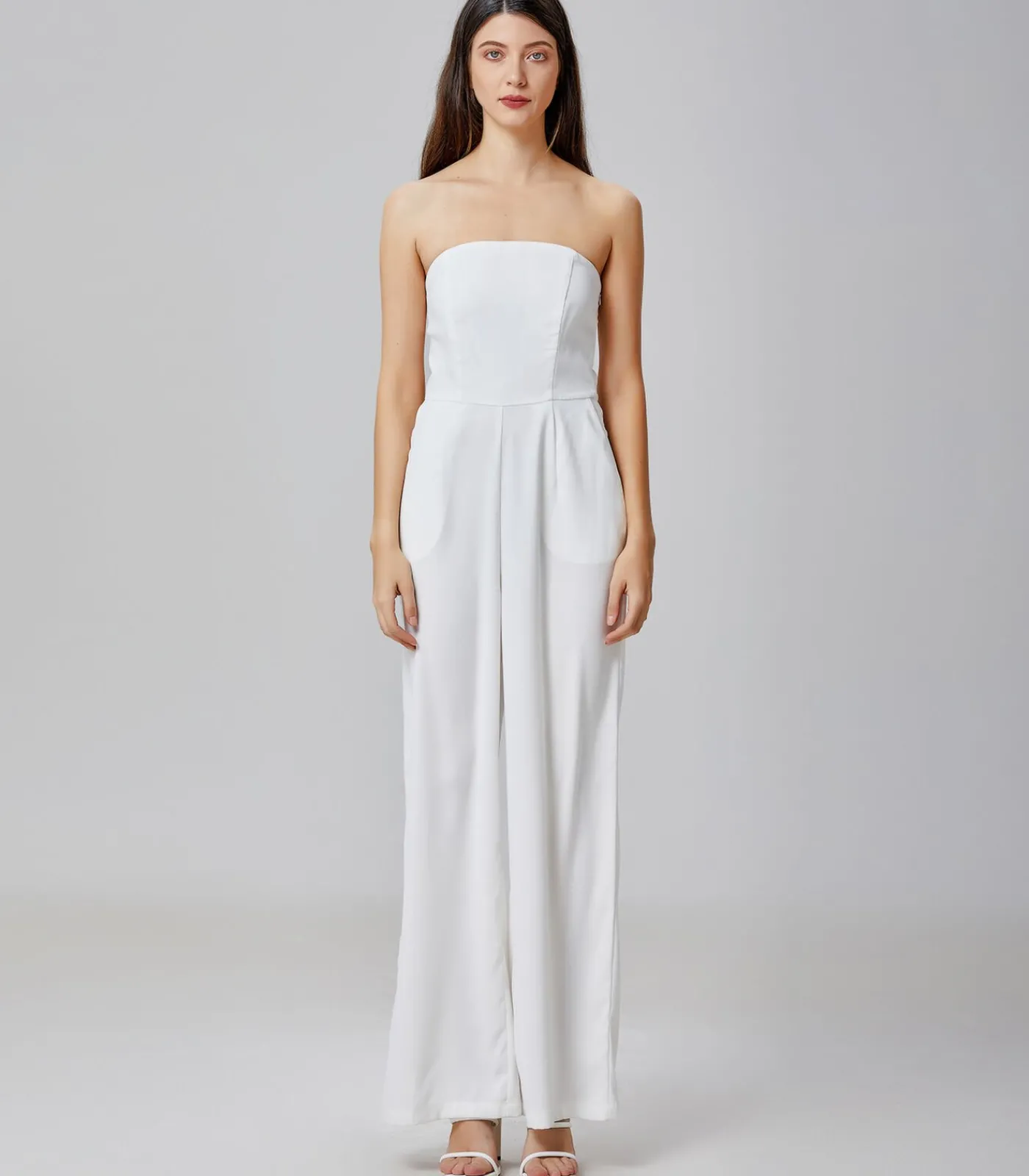 Smart & Joy Minimalistische bustier jumpsuit white Sale