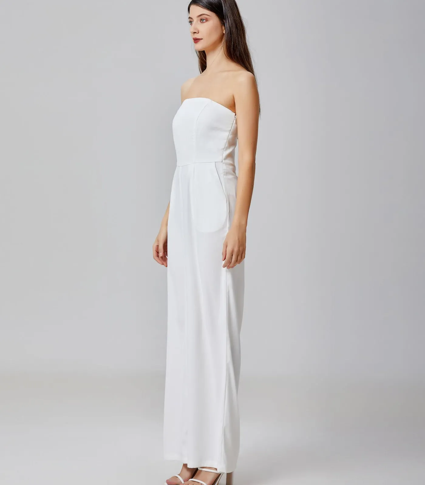 Smart & Joy Minimalistische bustier jumpsuit white Sale