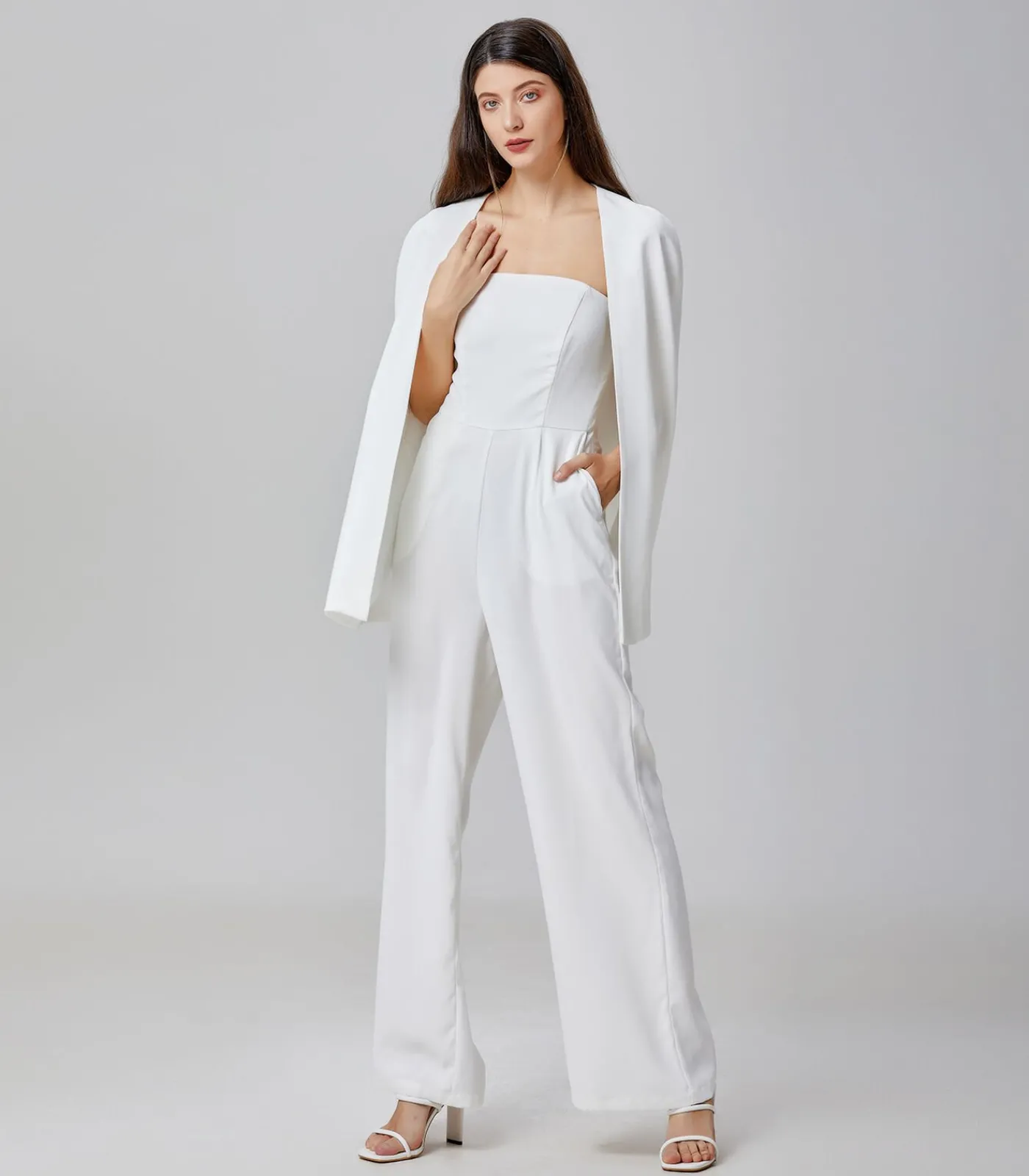 Smart & Joy Minimalistische bustier jumpsuit white Sale
