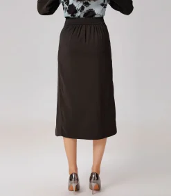 Smart & Joy Minimalistische satijnen rok met wikkeleffect brown