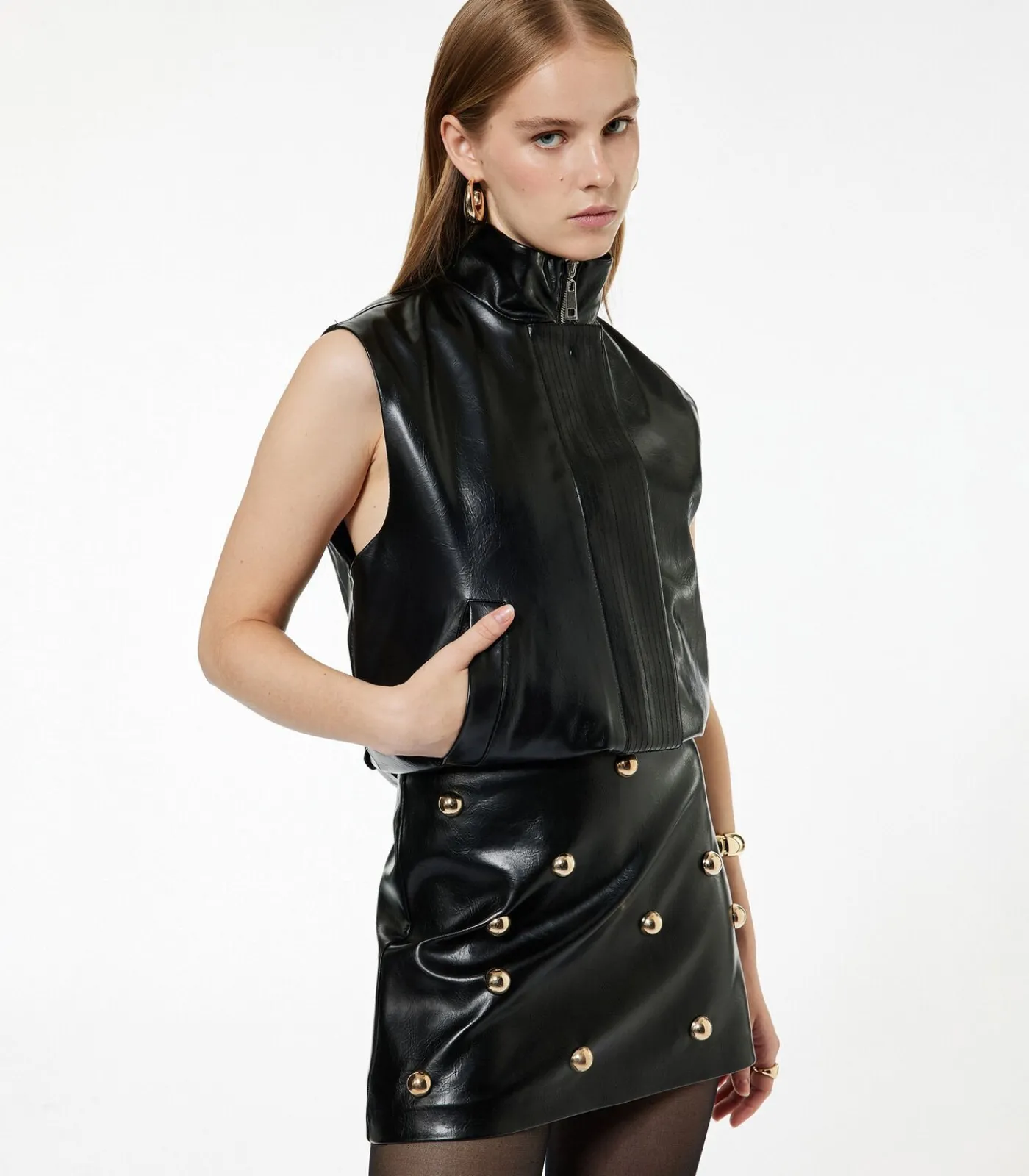 Koton Mini-rok Kunstleer Studs black Hot