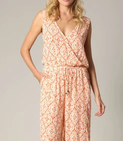 Deeluxe MIRZOU - Mouwloze Boheemse wikkeljumpsuit met etnisch patroon terracotta Outlet