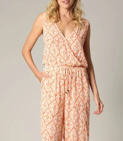 Deeluxe MIRZOU - Mouwloze Boheemse wikkeljumpsuit met etnisch patroon terracotta Outlet