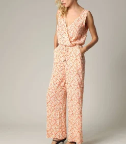 Deeluxe MIRZOU - Mouwloze Boheemse wikkeljumpsuit met etnisch patroon terracotta Outlet