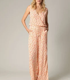 Deeluxe MIRZOU - Mouwloze Boheemse wikkeljumpsuit met etnisch patroon terracotta Outlet