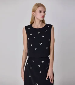 Smart & Joy Mouwloos geborduurd topje black Online