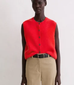 Marc O'Polo Mouwloos gebreid gilet slim red