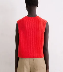 Marc O'Polo Mouwloos gebreid gilet slim red