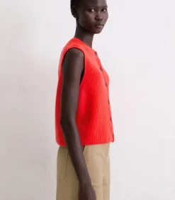 Marc O'Polo Mouwloos gebreid gilet slim red
