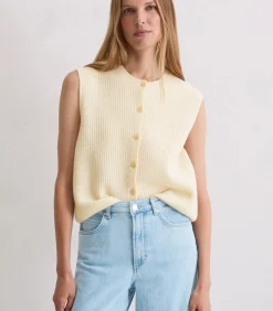 Marc O'Polo Mouwloos gebreid gilet slim beige Outlet