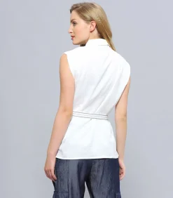 Smart & Joy Mouwloos shirt met biesjes white Online