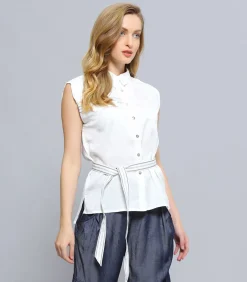 Smart & Joy Mouwloos shirt met biesjes white Online