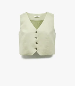 Koton Mouwloze Linnen Blazer Yelek met Knoopsluiting green Best