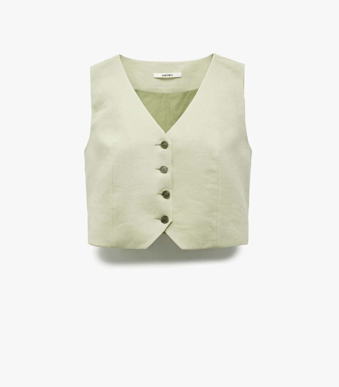 Koton Mouwloze Linnen Blazer Yelek met Knoopsluiting green Best