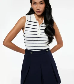 Koton Mouwloze Polo Trui met Strepen en Knoopsluiting navyBlue Clearance