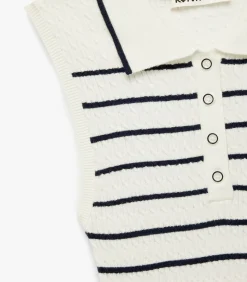 Koton Mouwloze Polo Trui met Strepen en Knoopsluiting navyBlue Clearance