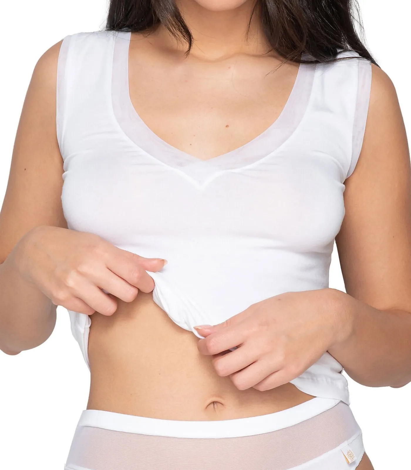 LUNA Mouwloze V-hals top Cotton Touch white Hot