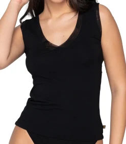 LUNA Mouwloze V-hals top Cotton Touch black