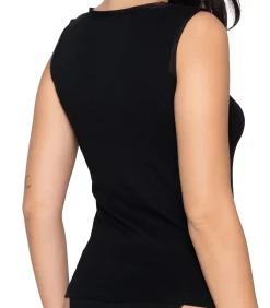 LUNA Mouwloze V-hals top Cotton Touch black