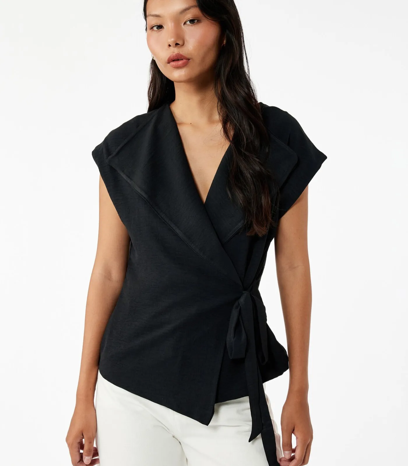 Koton Mouwloze Zwarte Wikkelblouse met Ceintuur black