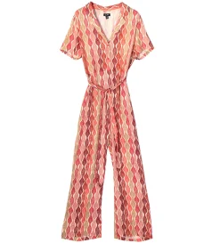 J&JOY jumpsuit met korte mouwen, bloemenprint en strik aan de taille multicolor Clearance