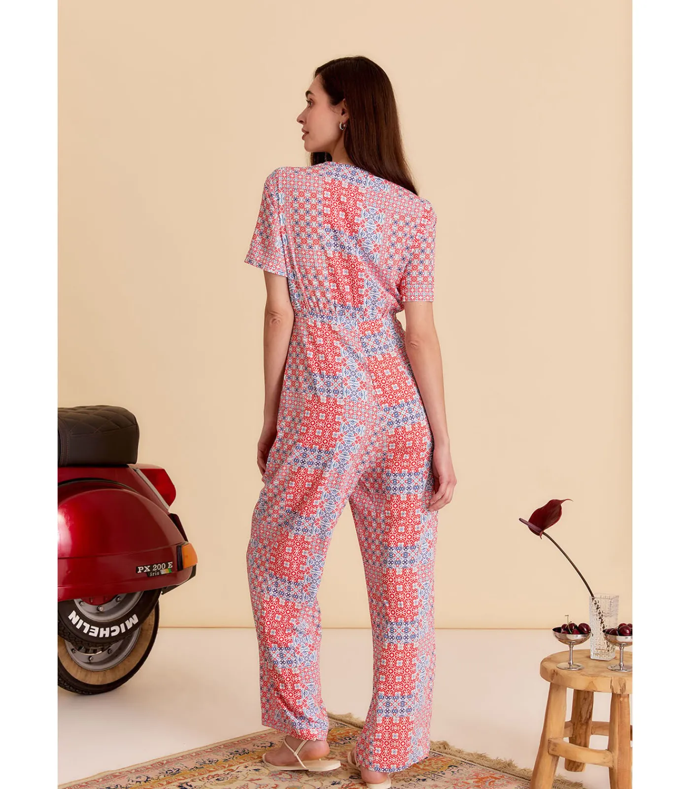 J&JOY jumpsuit met strik en korte mouwen multicolor Hot