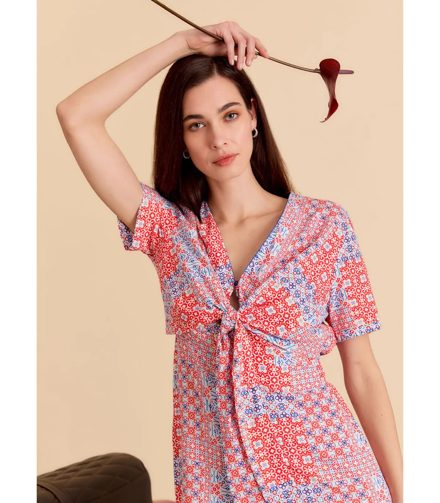 J&JOY jumpsuit met strik en korte mouwen multicolor Hot