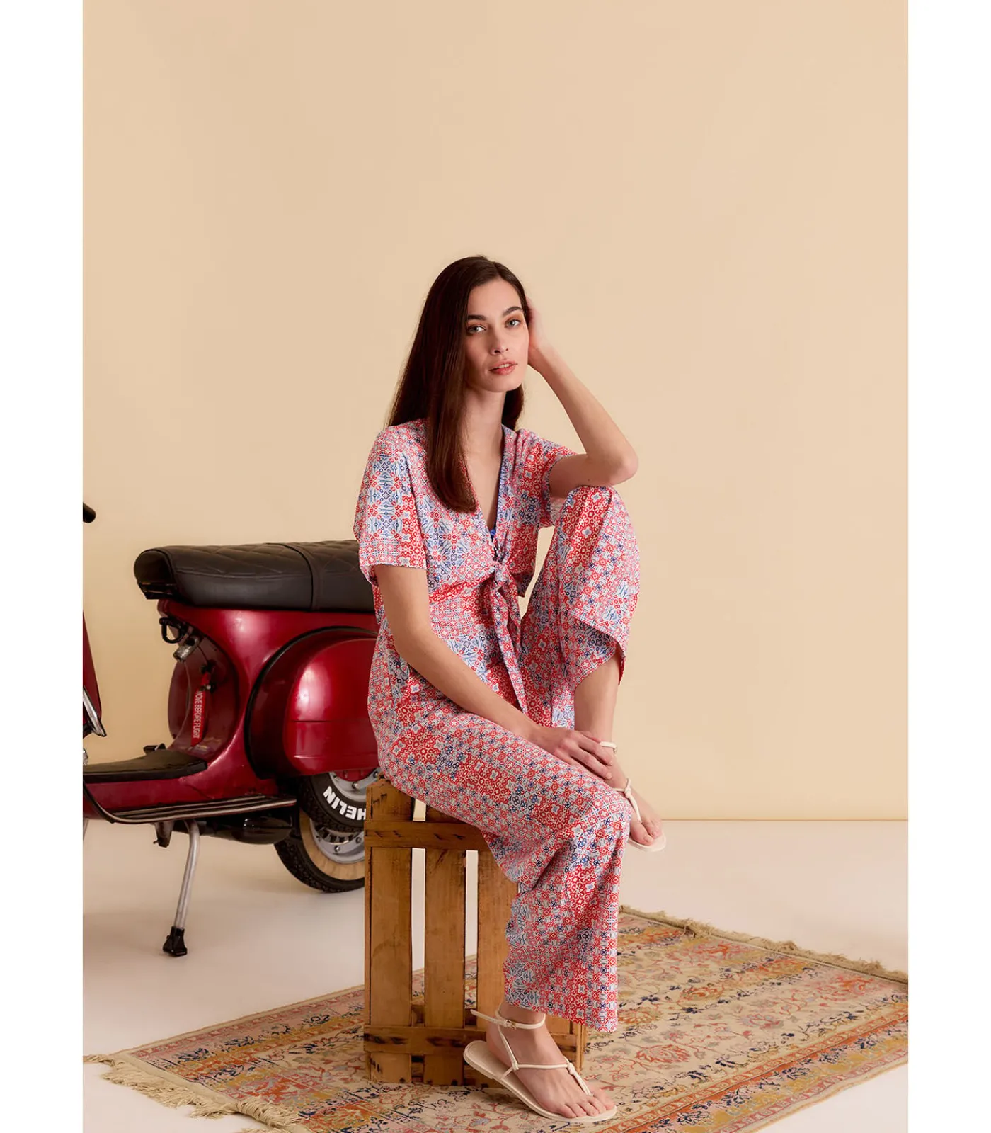 J&JOY jumpsuit met strik en korte mouwen multicolor Hot