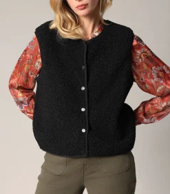 Deeluxe OLERA - Mouwloos sherpa vest met drukknoopsluiting black Discount