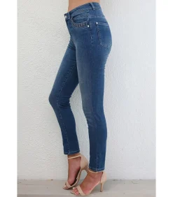 BLEU D'AZUR OMAN - BLAUWE SLIM JEANS MET ZAKJE MET STUDS blue Hot