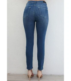 BLEU D'AZUR OMAN - BLAUWE SLIM JEANS MET ZAKJE MET STUDS blue Hot