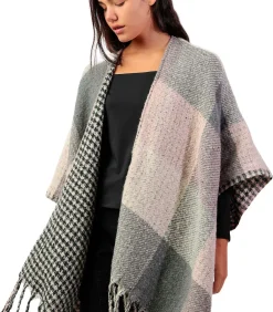 ADMAS Omkeerbare poncho Cuadros gray New