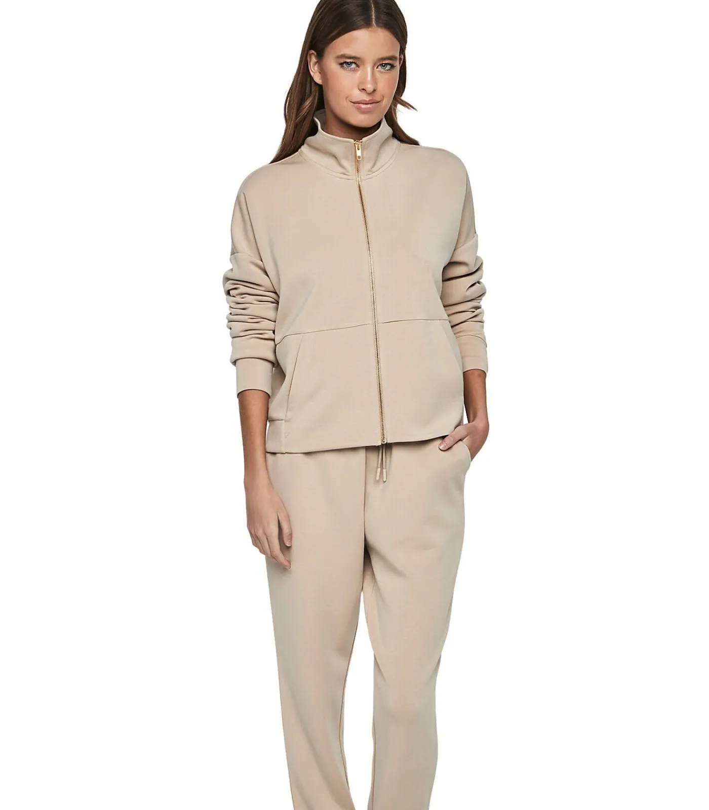 SELMARK Ontspannen pyjamabroek jasje met rits P104 COZY CHIC beige