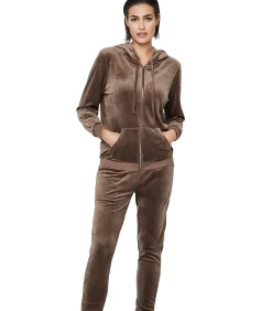 SELMARK Ontspannende pyjamabroek jas met capuchon en brown New