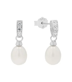 Amor Oorbellen für Damen, 925 Sterling Silber, Zirkonia synth., Süßwasserzuchtperle silver New