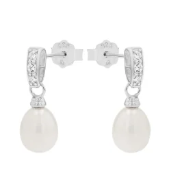 Amor Oorbellen für Damen, 925 Sterling Silber, Zirkonia synth., Süßwasserzuchtperle silver New