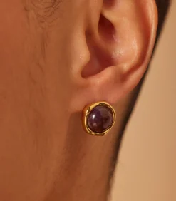 Lucardi Oorbellen Staal - Goudkleurig purple Hot