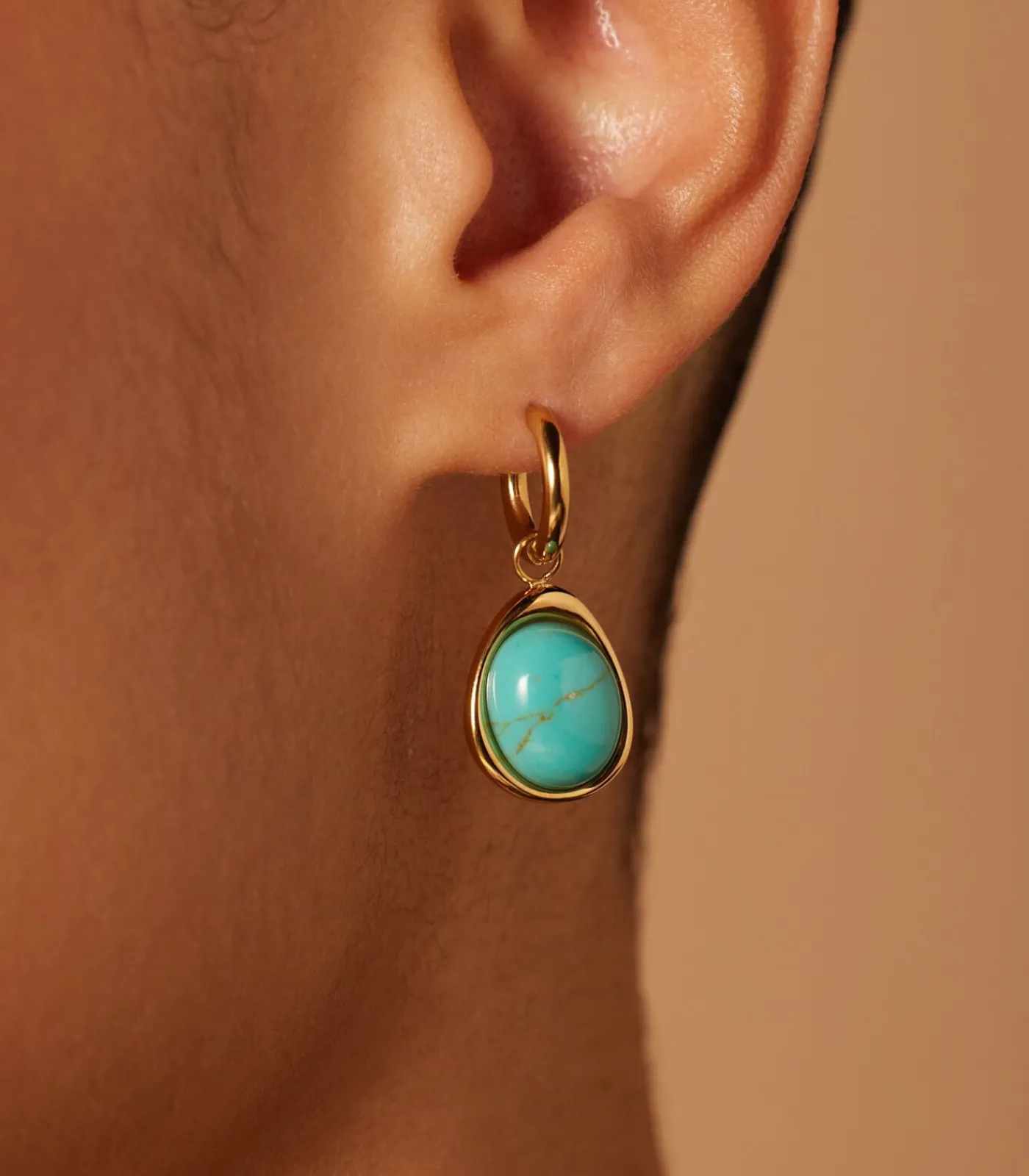 Lucardi Oorbellen Staal - Goudkleurig turquoise Hot