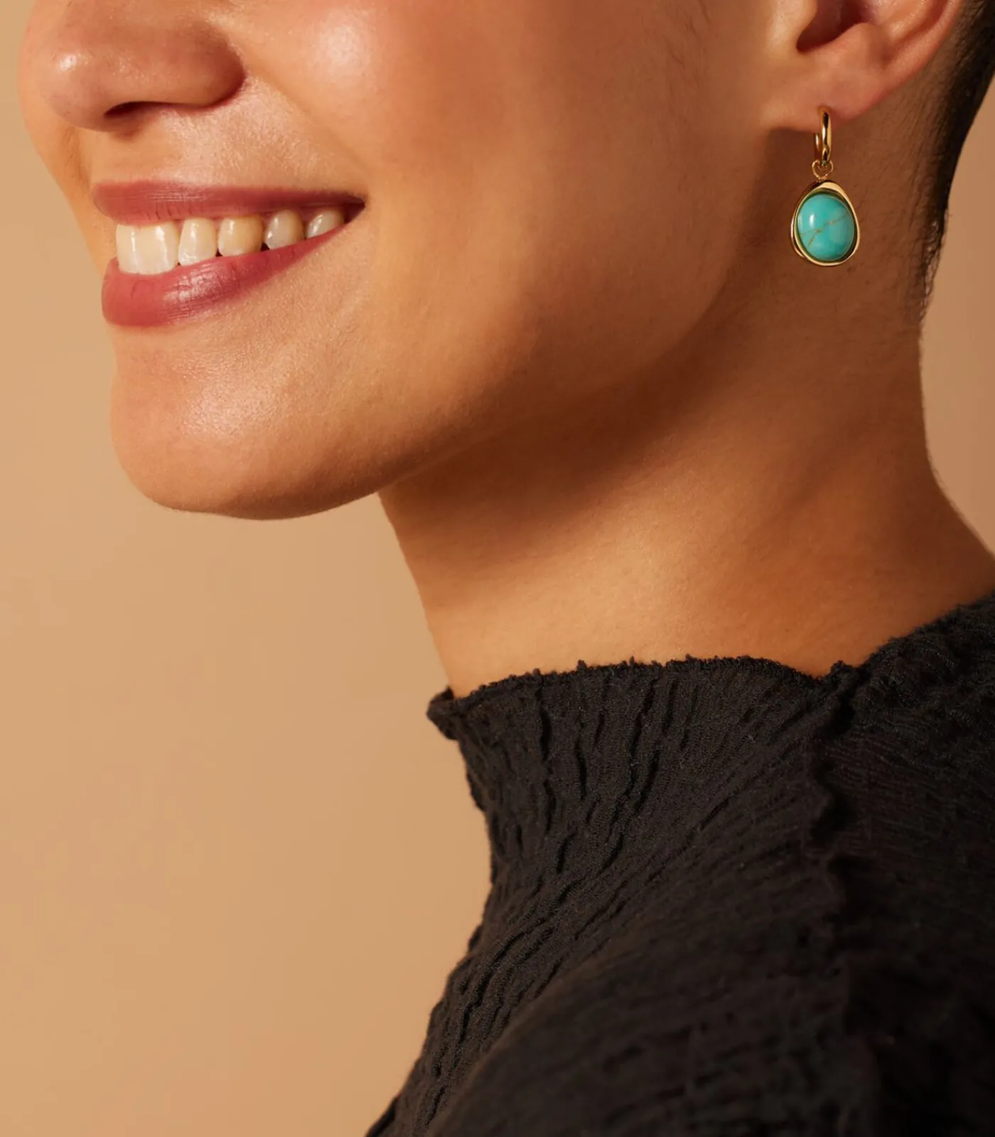 Lucardi Oorbellen Staal - Goudkleurig turquoise Hot