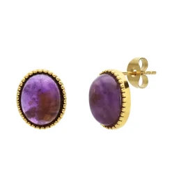 Lucardi Oorbellen Staal - Goudkleurig purple Hot