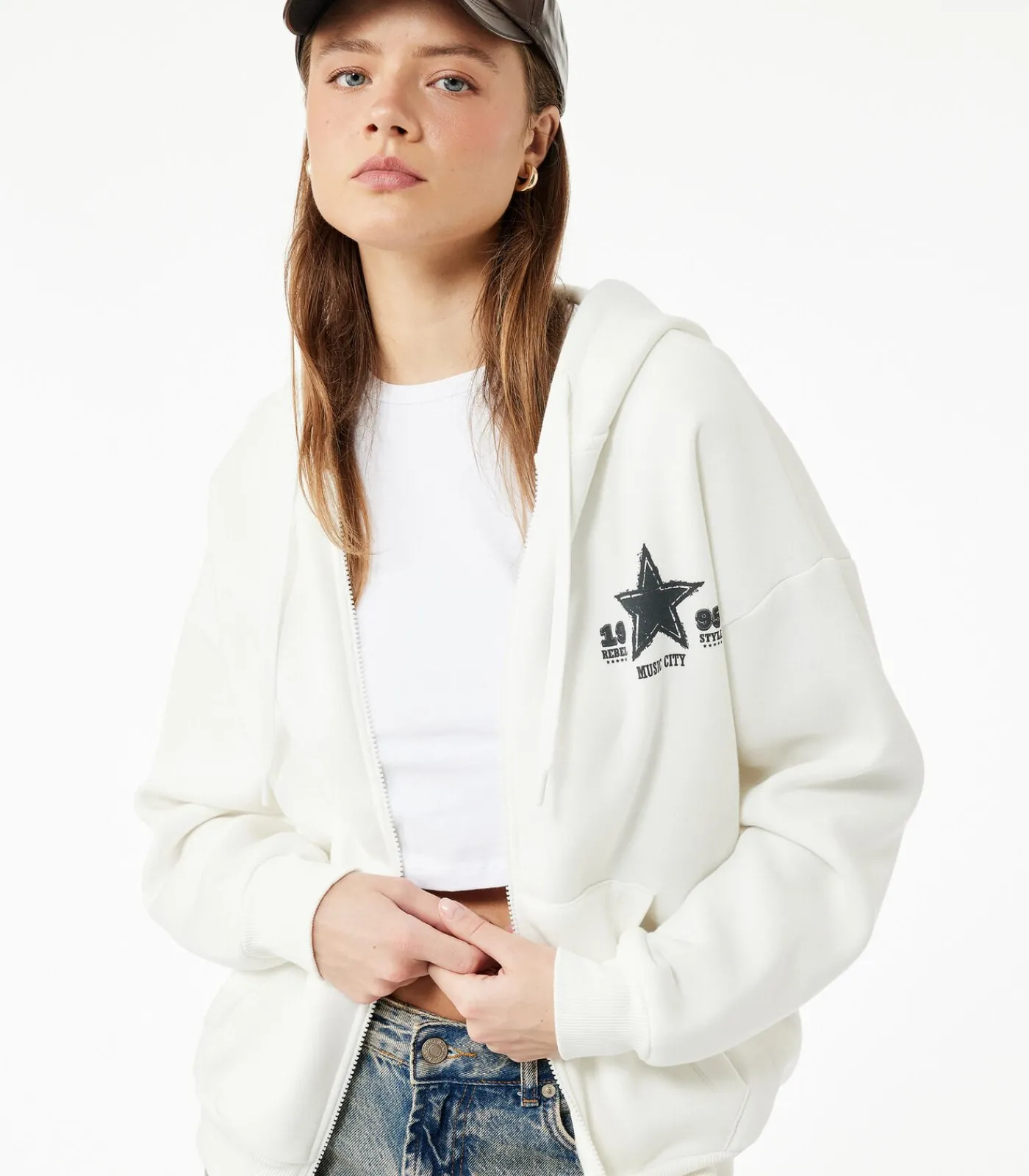 Koton Oversize Sweatshirt Met Kap en Zakdetail white Online