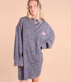 Oxbow Oversized jurk met mandarijnkraag MOSAIC darkGrey Discount