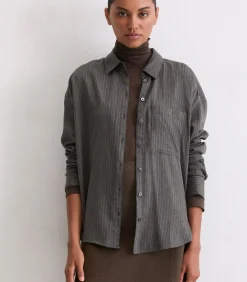 Marc O'Polo Oversized krijtstreep blouse darkGrey Online