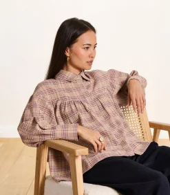 La Fée Maraboutée Oversized violet geruite blouse darkPurple