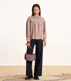 La Fée Maraboutée Oversized violet geruite blouse darkPurple