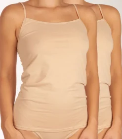 SCHIESSER 2-Pack dames spaghetti hemdjes - Organic 95/5 - Basics - Dames singlets met spaghetti bandjes - Biologisch katoen beige Outlet