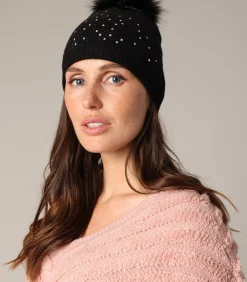 Deeluxe PAMIA - Mooie hoed met parels en pompon van imitatiebont black Outlet