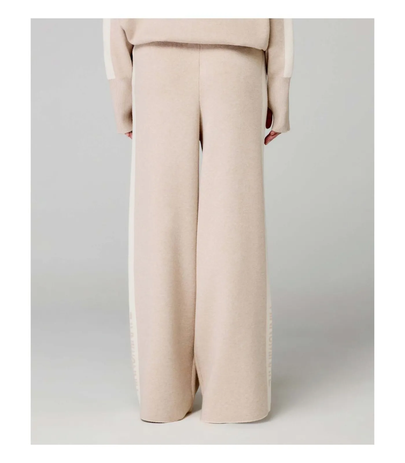 HINNOMINATE Pantalone In Maglia A Palazzo C/Bande In Contrasto beige