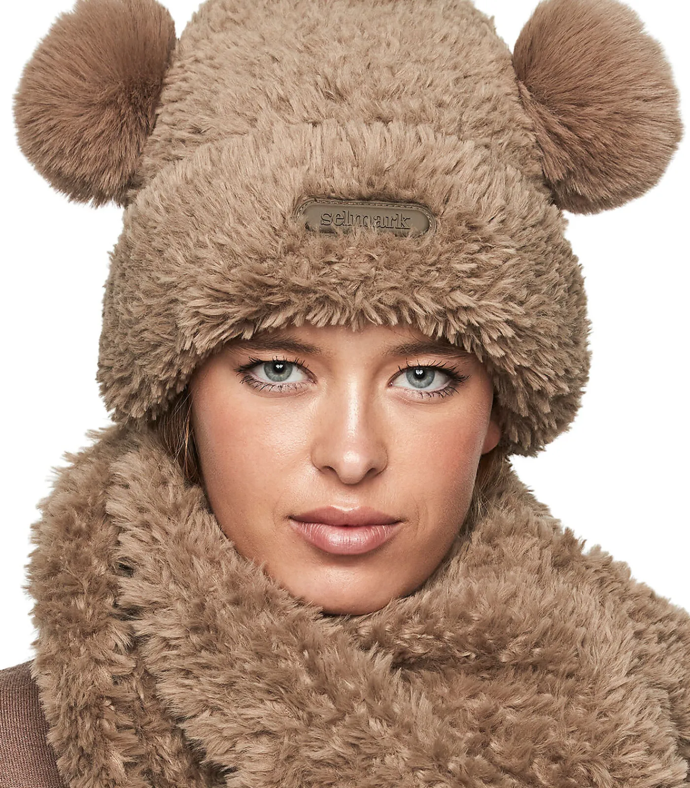 SELMARK PC1 sjaal en muts met oren set STYLE ADD taupe Hot