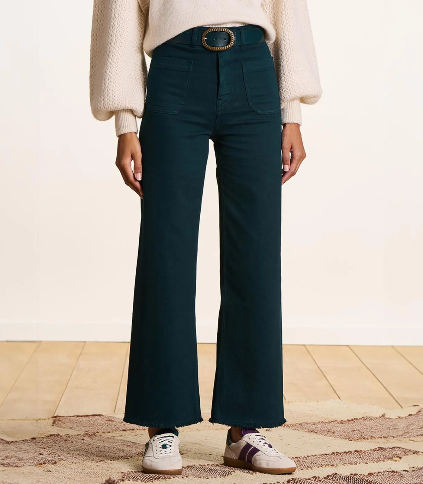 La Fée Maraboutée petrolblauwe flare jeans met hoge taille van organisch katoen petrolBlue Sale